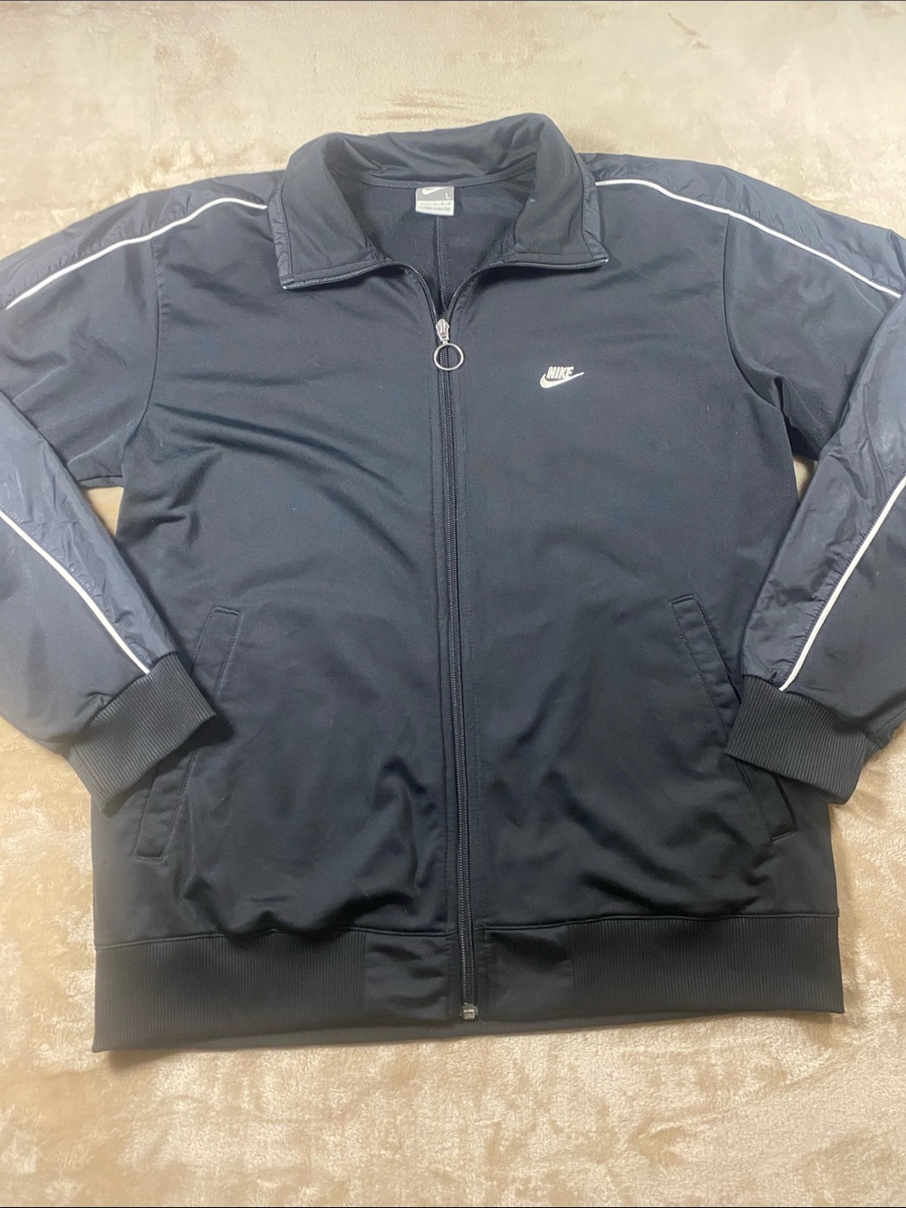Vintage Nike Black Track Jacket with White Piping